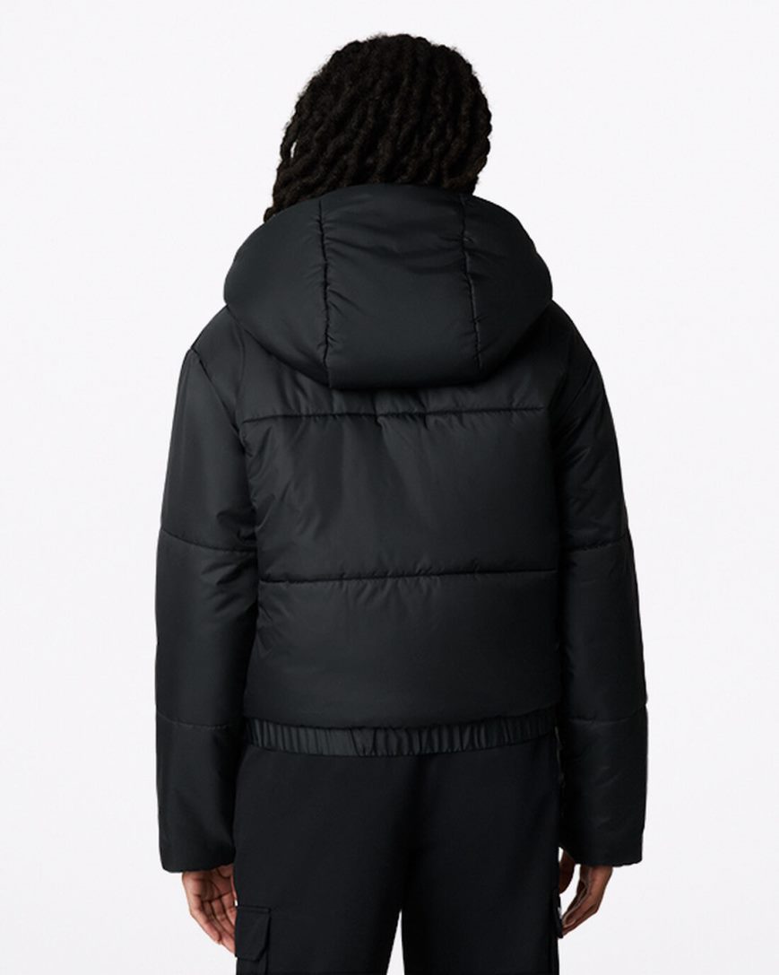 Women's Converse Short Hooded Puffer Jackets Black | AU 09654S